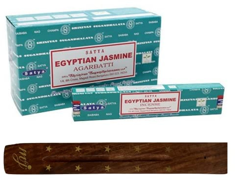 Original Satya Nag Champa Egyptian Jasmine Incense Sticks | with M&J incense sticks holder | Full Box | for Aromatherapy, Spa, Yoga, Weddings, Meditation, Healing, Positivity and Relaxation