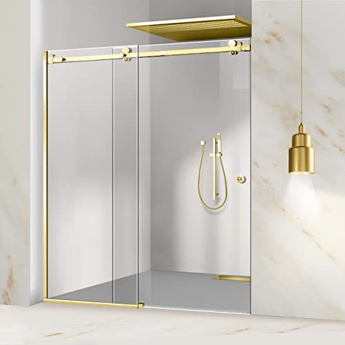 Glissando Porte de douche coulissante Doré Dimensions : 180 x 205 cm à partir de (140/150/160/170/180 x 205 cm), paroi de douche coulissante, verre transparent, (180 x 205 cm, gauche)