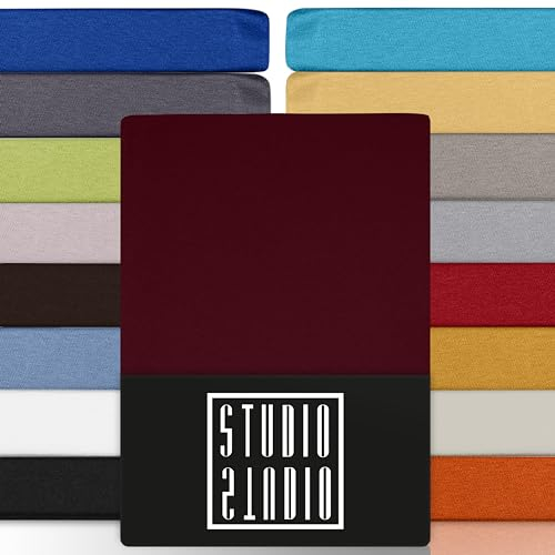 STUDIO Basic Spannbettlaken 90x200cm – Jersey-Spannbetttuch aus 100 % gekämmter Baumwolle – Bordeaux – Öko-Tex Zertifiziert, bügelfrei & elastisch – für Matratzen 15–25 cm