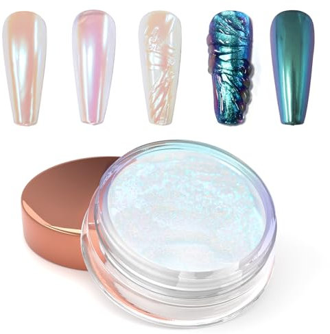 Laza Chameleon Pearl Chrome Nail Powder, Glazed Donut Metallic Mirror Effect Pigment, Iridescent Aurora Nail Glitter Holographic Fairy Dust Nail Art Supplies Nail Techs, Resin Craft – Mermaid Legend