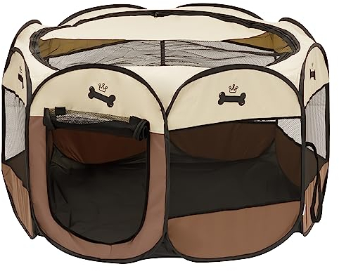 Baroni Home Recinto Pieghevole per Cani e Gatti da Interno e Esterno, Cuccia Salva spazio Trasportabile con Maniglia e Porta Apribile Confortevole con Borsa, Marrone, L, 96x60x45 cm