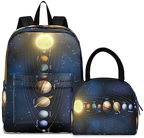 YOUJUNER Kinderrucksack Lunchbox Schulranzen Set Planet Sonnensystem Rucksack Schulrucksack Backpack Leichte Reiserucksack für Mädchen Jungen