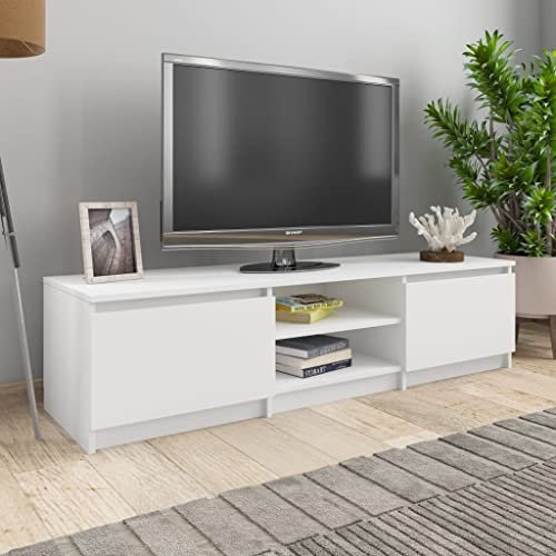 Annlera Mueble para TV Madera contrachapada Blanco 140x40x35,5 cm Mueble TV Salon Muebles De Salon Modernos Mesa TV Salon Mesa Television para Salas De Estar Y Dormitorios Diseño Moderno Y Práctico
