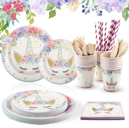 Vajilla para Fiesta de Unicornio, Vexillic 200 Piezas Decoracion Cumpleaños Rosa Unicornio Incluye Platos Taza Servilletas para Cumpleaños Baby Shower Fiesta-25 Invitados
