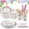 Vajilla para Fiesta de Unicornio, Vexillic 200 Piezas Decoracion Cumpleaños Rosa Unicornio Incluye Platos Taza Servilletas para Cumpleaños Baby Shower Fiesta-25 Invitados