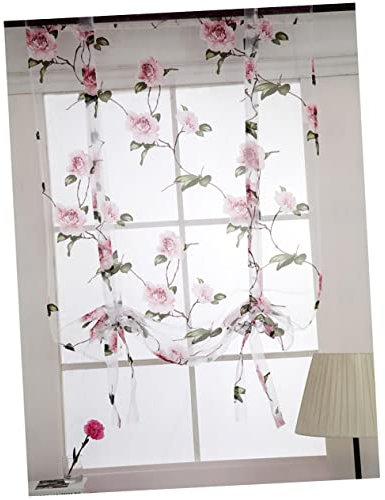 GOOHOCHY 1m Roman Sichtschutz Vorhang Mit Floralem Muster Halbtransparenter Vielseitiger Schlaufen-gardine Für Wohnzimmer Balkon Schlafzimmer Zarte Rosa Farbe