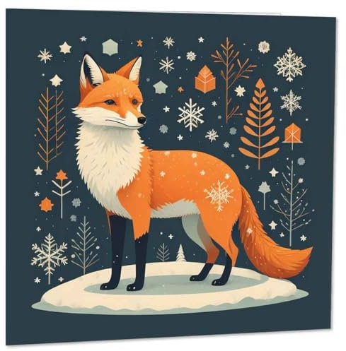 Purple Fox Weihnachtskarte mit Fuchs-Motiv, 145 x 145 mm, Luxuriös, elegant, Natur inspiriert, Winterthema