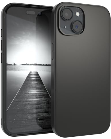 EAZY CASE Handyhülle Silikon mit Kameraschutz kompatibel mit iPhone 15 in Schwarz Matt, Ultra dünn, Slimcover, Silikonhülle, Hülle, Softcase, Backcover