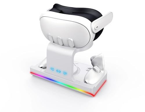 BeisDirect Charging Dock for Meta Quest 3,USB Magnetic Charging Station Stand Set for Quest 3 VR Headset and Touch Controller, Quick Charging with Colorful LED Indicator