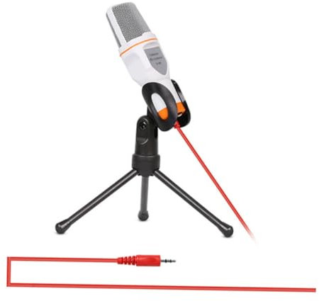 Vaguelly Mic Condenser Sound Podcast Microphone with Clip Holder for Karaoke Portable Play White Microphone for Pc Laptop Vocal Performance Noise Isolation