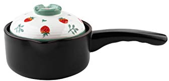 Olla de cocina Olla de cerámica para estofado Cazuela de cerámica con mango largo Decoración de patrón de fresa Adecuada para sopa, gachas o leche caliente Olla de barro Sopa de barro Olla para estofa