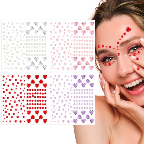 BOFUNX 4 Stücke Herz Strasssteine Selbstklebend Herz Perlen Edelsteine Aufkleber Valentinstag Glitzersteine für Gesicht Nägel Körper DIY Handwerk