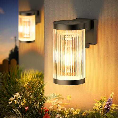 LETMY Solar Fence Lights Outdoor Garden, 2 Pack Super Bright Solar Wall Lights Outdoor with LED Tungsten Filament, Waterproof Garden Lights Solar Powered for Patio Yard Fence Decoration(Warm White)