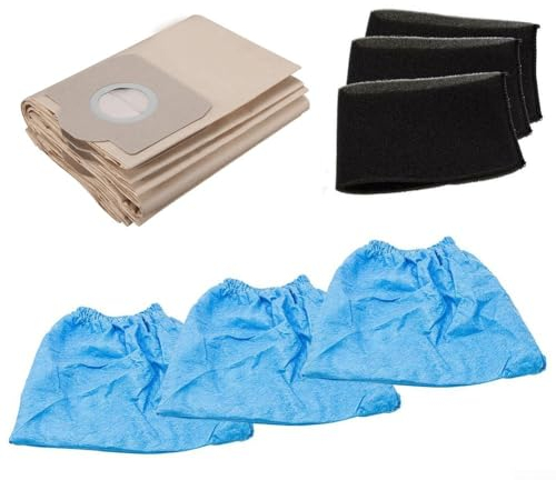URPIZY 5 bolsas de repuesto para aspiradora para Einhell TC-VC 1820, TC-VC 1820 SA, TC-VC 1812 S, TC-VC 1815, con 3 filtros de espuma y 3 cubiertas de tela