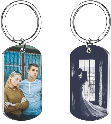 Porte Clef Photo Porte Cles Personnalisée - Personnalisation Recto-Verso - Téléchargez Une Image Ajouter Du Texte Acier Inoxydable Cadeau Saint Valentin Homme Femme (Images Double Face)
