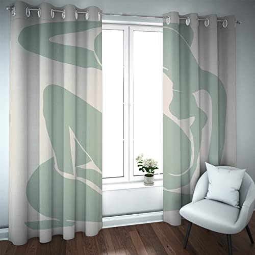 LANDOCROWN Salbeigrün Moderner Verdunkelungsvorhang 2 Paneele Henri Matisse Abstrakte Körpersilhouette Thermofenster-Vorhänge für Büro-Wohnkultur H229 x B117 cm