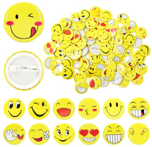 Pilikoll 100 Stück 30mm Smile Face Anstecker Smile Face Anstecker Metall Buttons Smile Pin Smiley Face Anstecker Smile Badge Smile Buttons Anstecker für Kleidung Hüte Rucksäcke Dekorationen (Zufällig)