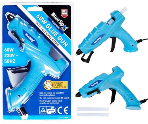 60 Watt BlueSpot Professional Glue Gun with Foldaway Stand & 2 x 11MM Glue Sticks Bonds to Paper | Plastic | Wood | Ceramics & Some Metals | DIY | General Use | Power & Hand Tools | UK Free P&P