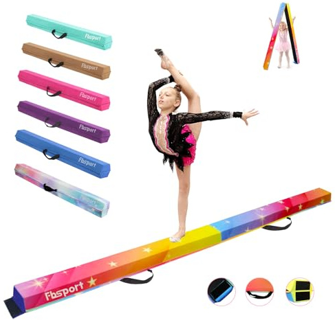 FBSPORT Schwebebalken, Faltender Schwebebalken Kinder, Gymnastik Balance Balken,Beflockungsschicht Balancierbalken, Balance Fitness Ausrüstung für Kinder, Fitness/Training/Turnen
