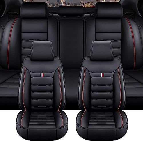 VBCXGVR Autositzbezüge für Jeep Wrangler S Wrangler Jl Wrangler Jk Wrangler Rubicon Leder wasserdicht und atmungsaktiv 5-Sitz-Sitzbezug Autoteile, Schwarz / Rot