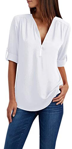 Chiffon Tank Tops Für Damen Sommer, Damen Sweatshirt Mit Reißverschluss, Damenblusen Elegant T-Shirt Leicht V Ausschnitt Freizeitbluse Basic Blusentops Locker Kurzarm Tanktop Sommertops,Chiffon Bluse