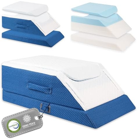Ritalia CUSCINO GAMBE CIRCOLAZIONE con 3 altezze, cuscino alza gambe per gambe gonfie e vene varicose, cuscino per gambe da letto per circolazione, ergonomico in memory foam, lavabile e traspirante