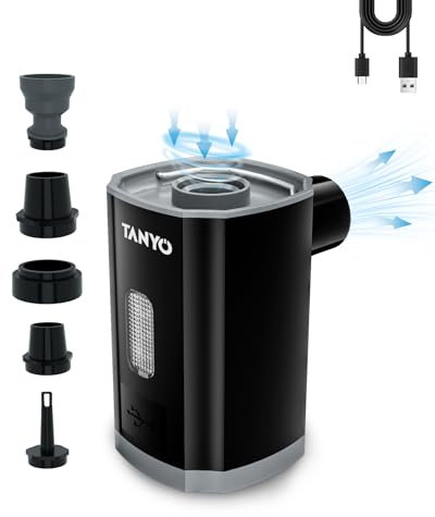 TANYO Pompa Elettrica, 3600mAh Gonfiatore Elettrico Portatile, 2 in 1 Gonfiaggio e Sgonfiaggio Pompa ad Aria Elettrica, Pompa per Materasso Gonfiabile, Materassino Campeggio, Piscina Gonfiabile