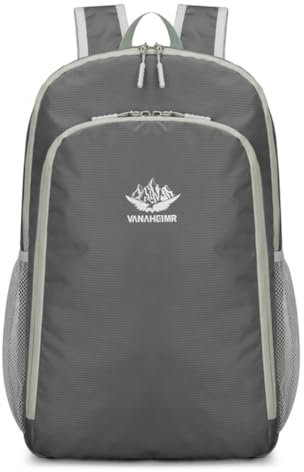 FUXIU Wanderrucksack, leicht, verstaubar, spritzwassergeschützt, faltbar, grau