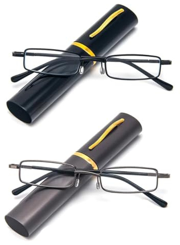 Hubeye 2 Paar Tragbare Lesebrille Damen und Herren Ultraleichtem Kompakt Lesehilfe aus Metallrahmen Schmal Metallbrille mit Brillenetui 3.00