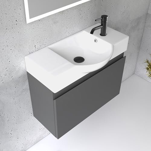 Alpenberger Badmöbel Set | Waschbecken mit Unterschrank 55 cm Breit | Badezimmerschrank Badschrank Schmal | Badezimmermöbel Waschtisch | Schrank Klein | Waschbeckenunterschrank Anthrazit