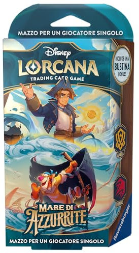 Ravensburger - Disney Lorcana TCG: Mar de Azurrita, Starter Deck Ambra & Rubí 60 Cartas, Cartas de Juego Coleccionables, Juego Adultos y Niños, Edición en Italiano