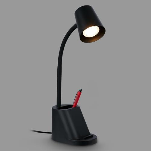 BRILONER - Schreibtischlampe mit Stiftehalter, Kabelschalter, schwenkbar, Tischlampe, Lampe, Nachttischlampe, Tischleuchte, Home Office, Bürolampe, 21x10x35,5 cm (LxBxH), Weiß
