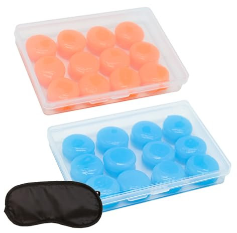 Bouchon d'Oreille, 12 Paires Boule Quies En Silicone Quies Moulables, Réutilisables Pour Sommeil Suppression Du Bruit Dormir Natation Ronflement (bleu, orange),Avec 1 masque pour les yeux