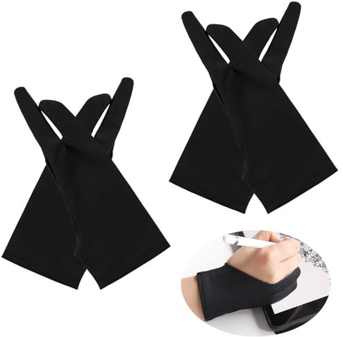 Lot De 4 Gants De Dessin Élastiques Anti-fouling pour Tablette Graphique, Compatible avec Droitiers Et Gauchers, Gants À Deux Doigts pour Dessiner Tablette Graphique Et Pad Pro(Noir, 8.0x20cm)