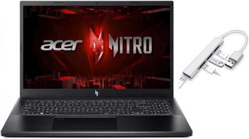 acer Nitro V 15.6 FHD 144Hz Gaming Laptop | Intel Core i5-13420H 2.1GHz | NVIDIA GeForce RTX 4050 | Backlit | Camera | Black | 16GB RAM DDR5 | 512GB SSD | Windows 11 Home | Bundle with USB 3.0 Hub