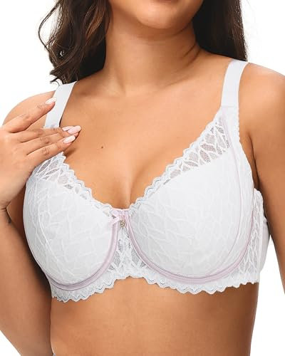 Svmer Women‘s Lace Bra Plus Size Comfortable Ladies Support Underwire Push Up Bra White 46DD
