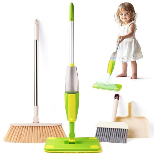 Yeeammk Kids Cleaning Toy Set Age 3+ with Spray Mop & Kids Broom Dustpan Set for Toddlers Montessori Toys Pretend Play Learning Gift for Boys Girls