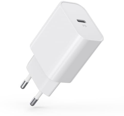 30W Cargador USB C, Tipo C Enchufe, PD3.0 Cargador Carga Rapida, Cabezal Adaptador Corriente Charger USB-C para i-Phone, iPad, Samsung, Fuentes de alimentación para teléfonos móviles (1-Pack)