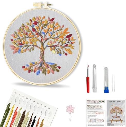 Huacan Embroidery Kits for Beginners, DIY Embroidery Starter Kit with Instruction (Tree)