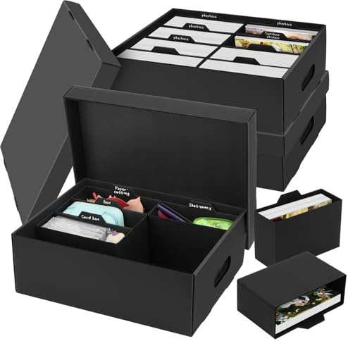 BILIPLE 3 Stück Fotoaufbewahrungsbox, Fotobox Aufbewahrungsbox mit Deckel für 10x15 cm Fotos, Aufbewahrungsboxen schwarz Fotoalben Foto-Organizer aus Pappe für Handwerk Aufkleber Foto
