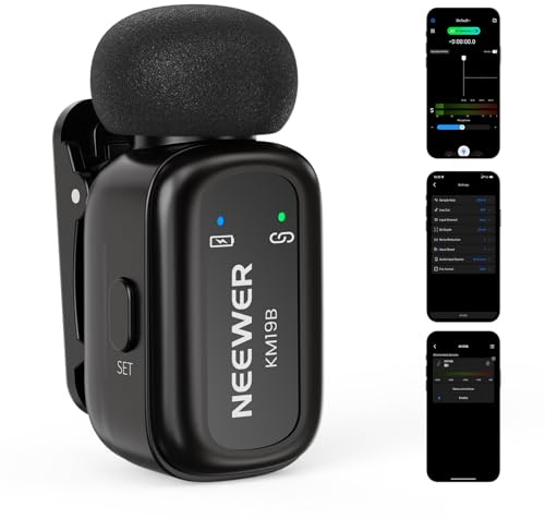 NEEWER KM19B Émetteur Micro Cravate sans Fil avec Contrôle par App,10h d'Autonomie,Réduction de Bruit, Mini Micro Cravate Magnétique à Pince pour iPhone et Android,Vidéo,Streaming et Vlogging