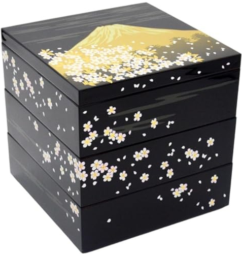 Lipfer Boîte Jubako Japonaise Traditionnelle À 3 Niveaux, Boîte Empilable pour Aliments, Bonbons, Collations, Boîte À Bento Fabriquée Au Japon, Plastique Laqué