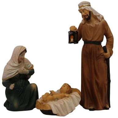 ZICOM Krippenfiguren Miniaturfiguren Heilige Familie Maria Josef und Jesuskind Höhe 10,9cm orientalisch handbemalt Polyresin, Modellbau Puppenhaus