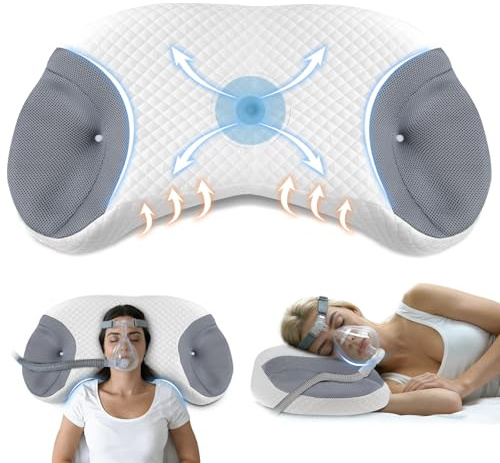 ROOWANA CPAP Kissen zum Seiten- und Rücken Schlafen, Grau | Universal für alle CPAP-Masken, Zwei Höhenstufen, Premium Memory Foam Kissen mit maschinenwaschbarer Bezug