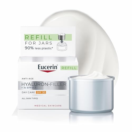 Eucerin Hyaluron-Filler + 3x Effect Tagespflege LSF 30 Nachfüllkapsel 50 ml, Gesichtscreme zur Reduzierung von Falten und feinen Linien, feuchtigkeitsspendende Anti Aging Creme mit Hyaluronsäure