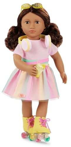 Unser G Deluxe 45,7 cm Puppen-Outfit-Set mit Rollschuhen, rosa Sommerkleid und Limonadenzubehör