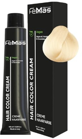 FemMas Haarfarbe Spezial Blond Natural 12.00 I Creme Haarfarbe mit Arganöl, Keratin & Ceramiden I Als dauerhafte Haarfärbung oder Tönung für strahlende, haltbare Farbergebnisse I 100 ml