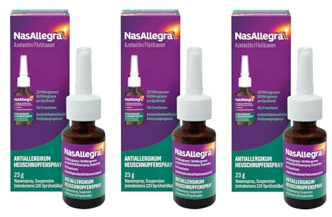 NasAllegra Heuschnupfenspray - Antiallergikum 2-in-1 Wirkstoffkombi 3 x 23g | Nasenspray gegen Heuschnupfen, wirkt in 5 Minuten, mit Azelastin und Fluticason, rezeptfreie Kombi aus Antihistaminikum