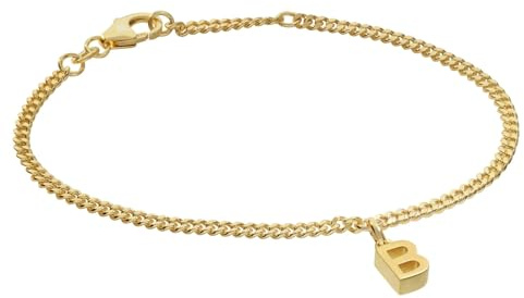 trendor Mädchen-Armband mit Buchstabe B 925 Silber Vergoldet 21602-B | zeitloses Flachpanzerband, eleganter Armschmuck für junge Damen,