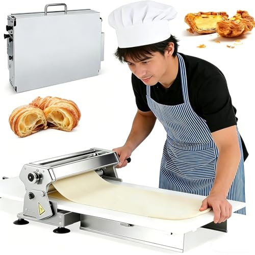 Teigausrollmaschine, Teigausrollmaschine,Teigroller Maschine mit manuellem Betrieb und 0-25 mm einstellbarer Dicke, Teigroller für Bäckerei und Konditorei (60x30cm)